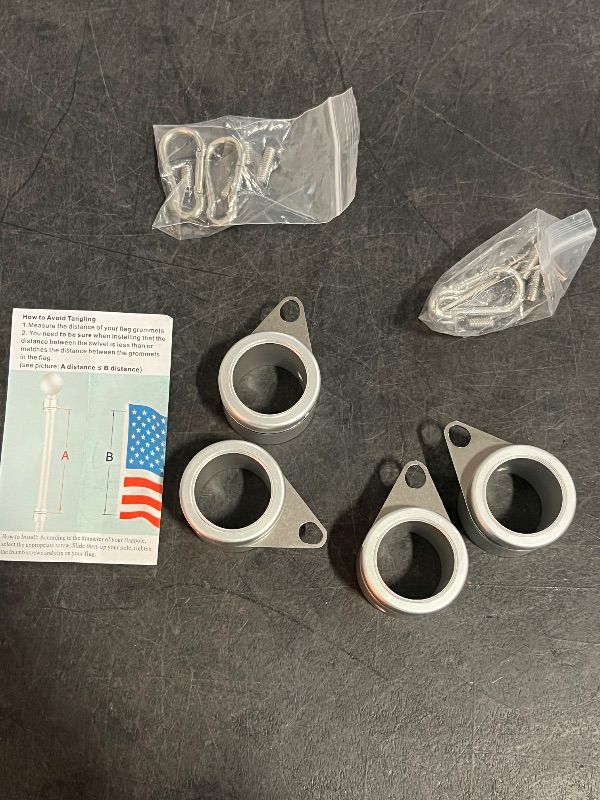 Photo 1 of Anovo Flag Pole Rings, Flagpole Rings Aluminum Alloy 360° Rotating Anti Wrap Flag Mounting Spinning Ring Clips for 0.75-1.02 Inch Diameter Flagpole (1 Inch -Pack of 4, Matte Silver)
