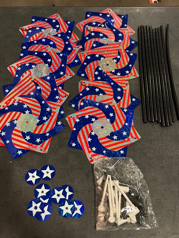 Photo 1 of Hausse 10 Pack Reflective Pinwheels Patriotic Decorations, American Flag on Stick Wind Spinner with Stake for Independence Day, Memorial Day July of 4th Party Supplies, Scare Birds Repellent Devices

