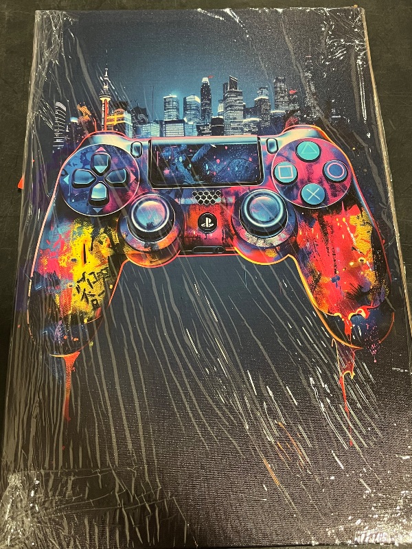 Photo 1 of 16"X24" Framed Graffii Game Wall Art GamePad Poster Picture Canvas Wall Art Colorful neon Gamepad Gamining Painting Prints Modern Game Themed Wall Art for Boys Game Room Living Room Ready to Hang