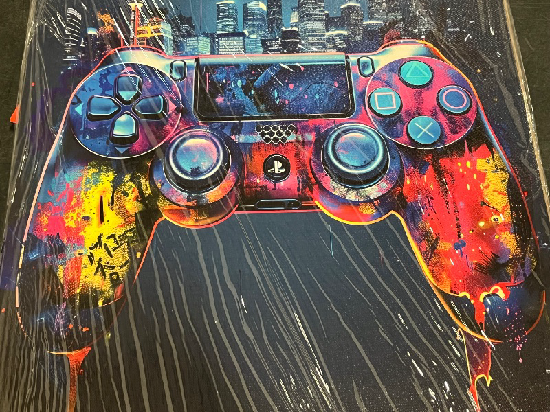 Photo 1 of 16"X24" Framed Graffii Game Wall Art GamePad Poster Picture Canvas Wall Art Colorful neon Gamepad Gamining Painting Prints Modern Game Themed Wall Art for Boys Game Room Living Room Ready to Hang