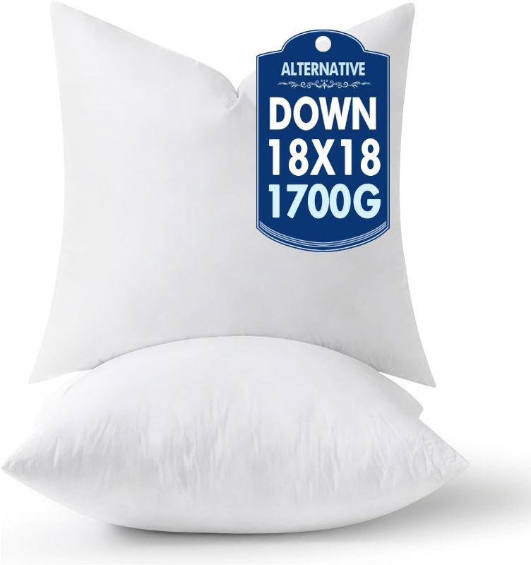 Photo 1 of MIULEE 18x18 Pillow Inserts,Down Alternative Pack of 2 Decorative Throw Pillows for Sofa Couch Bed, Ultra Soft Fluffy Bed Sleeping Form
