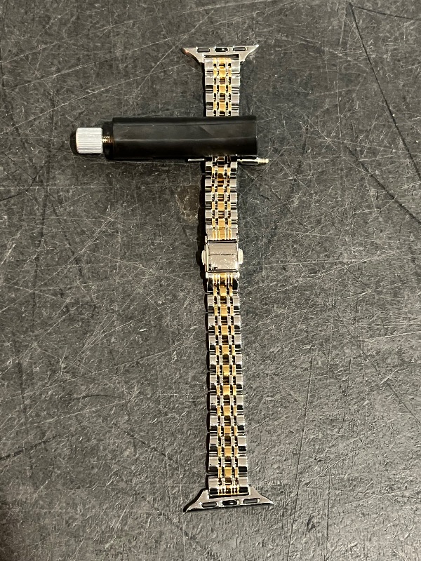 Photo 1 of MioHHR Slim Metal Band Compatible with Apple Watch Band 42mm(Series 11 10) 41mm(Series 9 8 7) 40mm(Series 6 5 4 SE3/2/1) 38mm(Series 3 2 1),Stainless Steel iWatch Bands for Women,Silver/Gold
