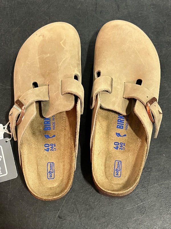 Photo 1 of 9 / 9.5 Clogs for Women Men, Mules with Arch Support and Adjustable Buckle, Suede Leather Cork Footbed Potato Shoes