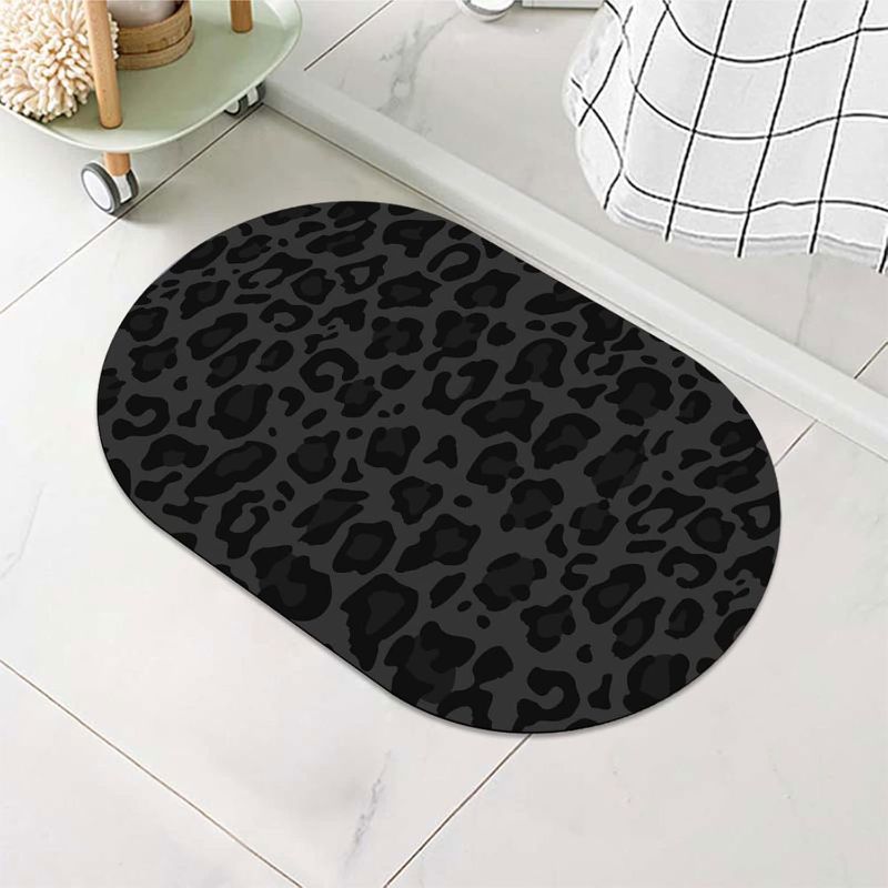 Photo 1 of Bath Mat Rug-Black Leopard Pattern Rubber Non Slip Quick Dry Super Absorbent Thin Bathroom Rugs Fit Under Door Washable Bathroom Floor Mats-Shower Rug for in Front of Bathtub,Shower Room,Sink
