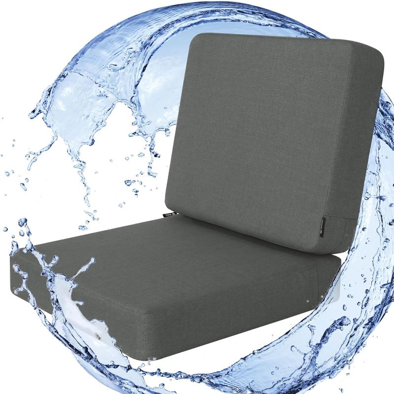 Photo 1 of Favoyard Outdoor Deep Seat Cushion Set, 22 x 22 Inch Rainproof & 3-Year Fade Resistant Patio Furniture Cushions, Removable Seat Bottom & Back Cushion covers with Ties for Chair, Sofa, Couch, Dark Grey
