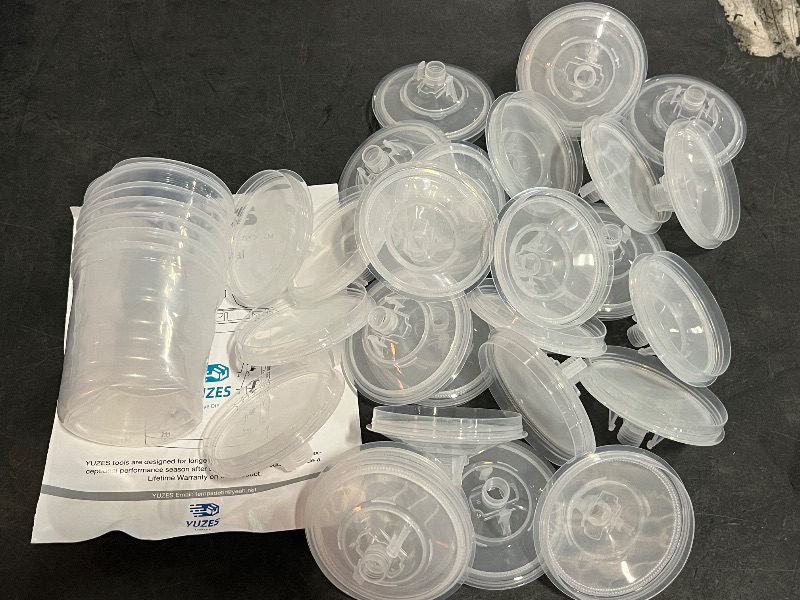 View 2 of (ONLY 8 Cups & 27 LIDS) Disposable Paint Cups 20 oz (600 ml) kit for Automotive Spray Guns, 25 Cups and lid Systems, 1 Hard Cup with retaining Ring and 10 stoppers