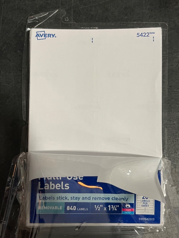 Photo 1 of Avery Self-Adhesive Removable Labels, 0.5 x 1.75 Inches, 840 Per Pack, White Label Stickers (05422)
