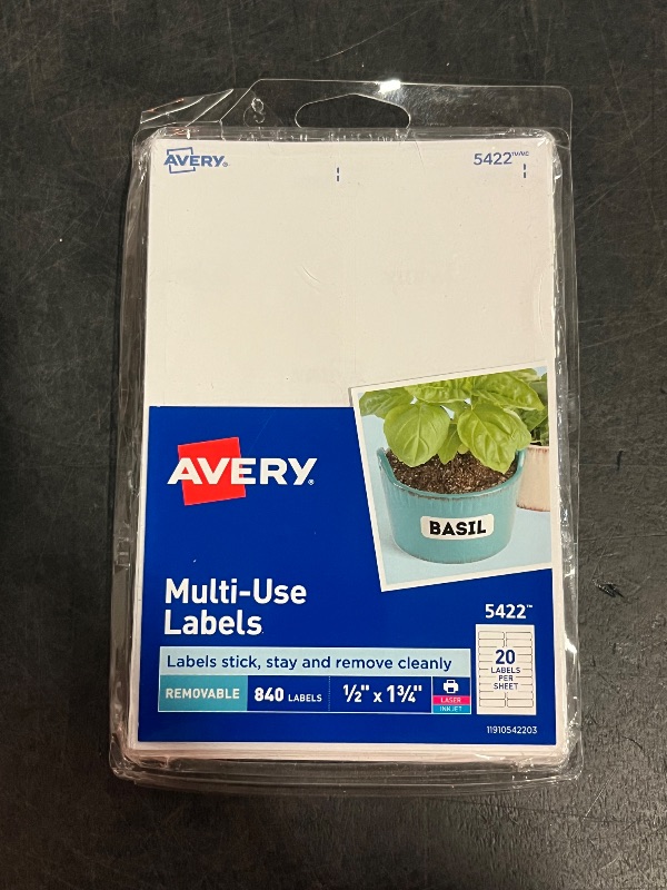 Photo 1 of Avery Self-Adhesive Removable Labels, 0.5 x 1.75 Inches, 840 Per Pack, White Label Stickers (05422)