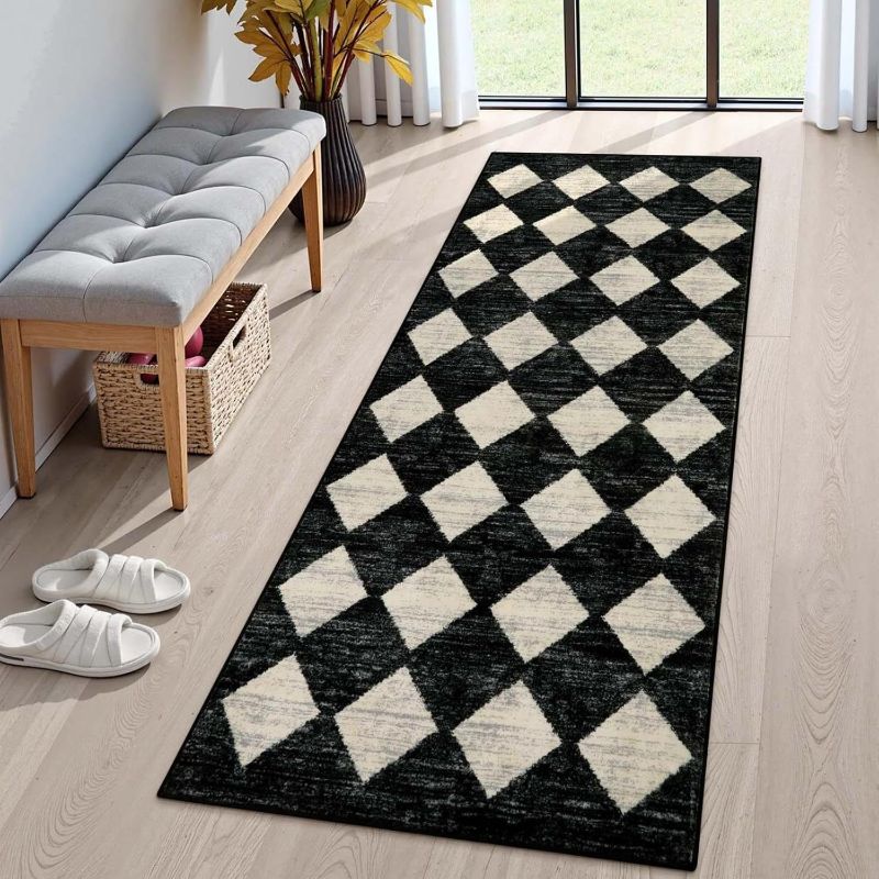 Photo 1 of Lahome Washable Black and White Kitchen Runner Rug, 2x5 Soft Non Slip Laundry Room Rug Bathroom Runner Rugs with Rubber Backing, Moroccan Trellis Kid Pet Friendly Carpet Runners for Entryway Bedside