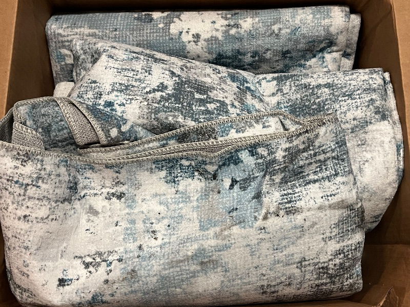 Photo 2 of Washable Rug Living Room, Modern Abstract Area Rug Indoor Floor Non-Slip Large Rug for Bedroom, Foldable Soft Low Pile Carpet (Grey Blue)