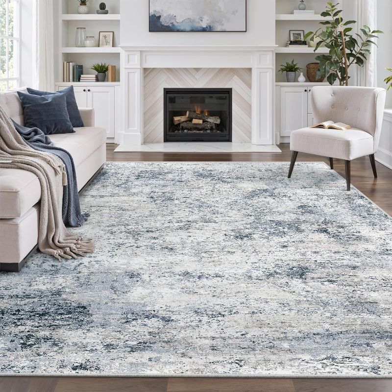 Photo 1 of Washable Rug Living Room, Modern Abstract Area Rug Indoor Floor Non-Slip Large Rug for Bedroom, Foldable Soft Low Pile Carpet (Grey Blue)