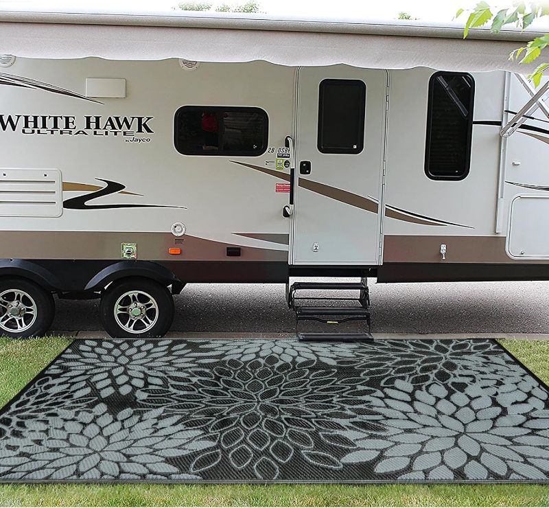 Photo 1 of Anidaroel Outdoor Rugs 5x8ft for Patios Clearance Waterproof, Reversible Tropical Plastic Straw Camping Mat Outside Rug, Large Outdoor Area Rug for RV, Porch, Deck, Balcony, Picnic(5'x8')
