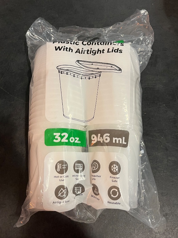 Photo 1 of 32oz Plastic Deli Containers, 24 Sets - Leakproof, Stackable, BPA Free, Microwavable, Freezer Safe