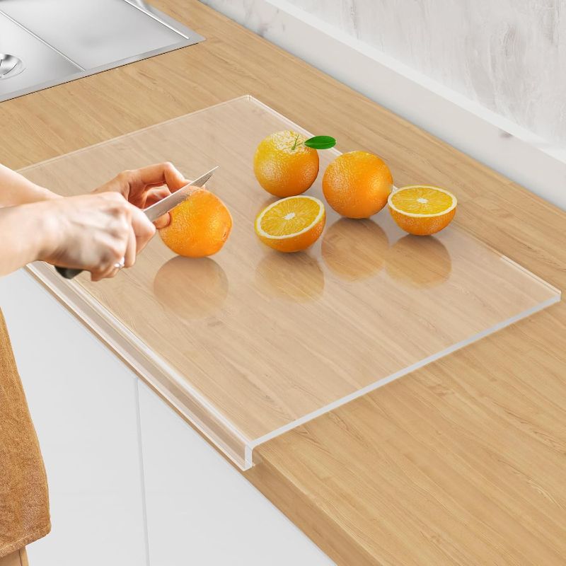 View 1 of Acrylic Cutting Board with Counter Lip,17.5"x13.5" Clear Cutting Board for Kitchen Countertop,Non-Slip,60% Thicker,Perfect for Bread,Meat,Veggies & More,Great Kitchen Essential Gadgets & Decor