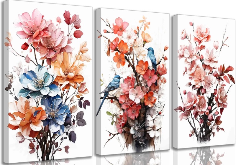 View 1 of 3 Pcs Beige Neutral Flower Canvas Wall Art Wildflowers Floral Botanical Painting Picture Wall Decor Poster Print Artwork for Bedroom Living Room Home Decorations 