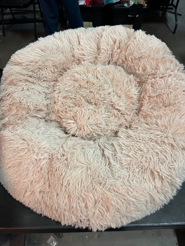 View 2 of Amazon Basics Donut Pet Bolster Faux Fur Bed for Dog, Beige
