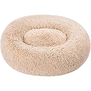 View 1 of Amazon Basics Donut Pet Bolster Faux Fur Bed for Dog, Beige