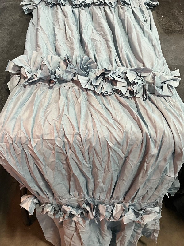 Photo 1 of Dusty Blue Ruffle Shower Curtain, Vintage Handcrafted Bow Tie Bath Curtain for Master Bathroom, Ruched Microfiber Bathroom Curtain with 12 Buttonholes, 72" W x 72" H (LQ-10)
