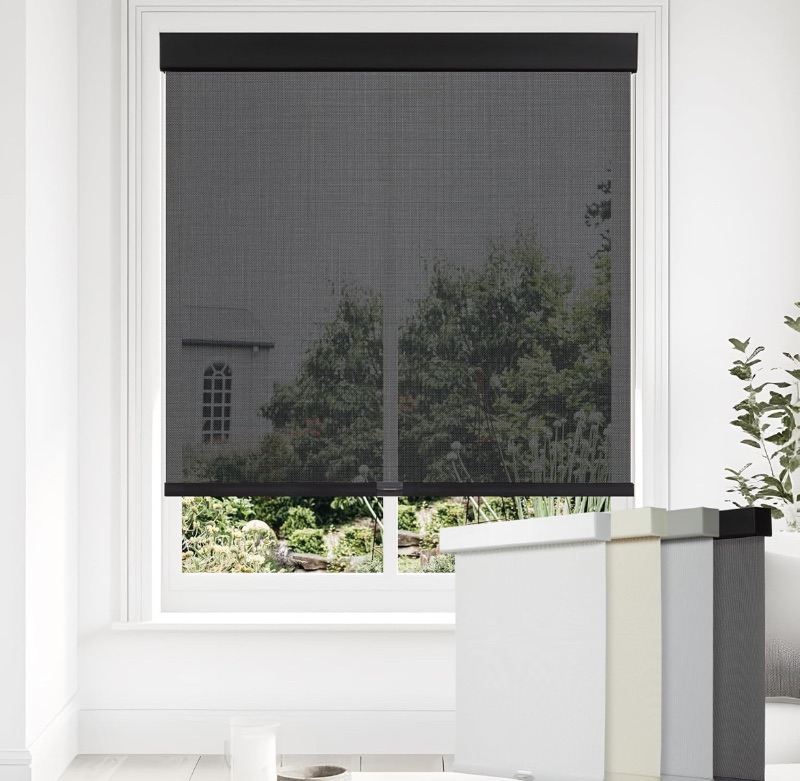 Photo 1 of Persilux Free-Stop Cordless Solar Blinds for Window Shades Light Filtering Roller Shades (34.5"W x 72"H) UV Protection Flame Retardant 5% Openness Sheer Shades for Windows Patio Easy to Install Black
