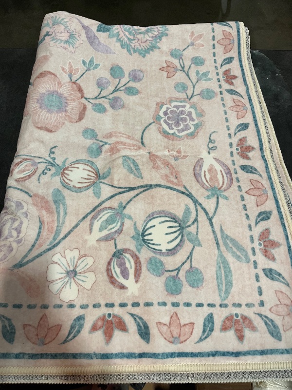 Photo 1 of Anidaroel 5x7 Area Rugs for Living Room, Washable Pink Floral Rugs for Bedroom Girls, Soft Boho Nursery Rugs for Kids Playroom, Non Slip Low Pile Indoor Carpet for Bedside Dorm, Pink/Multi
