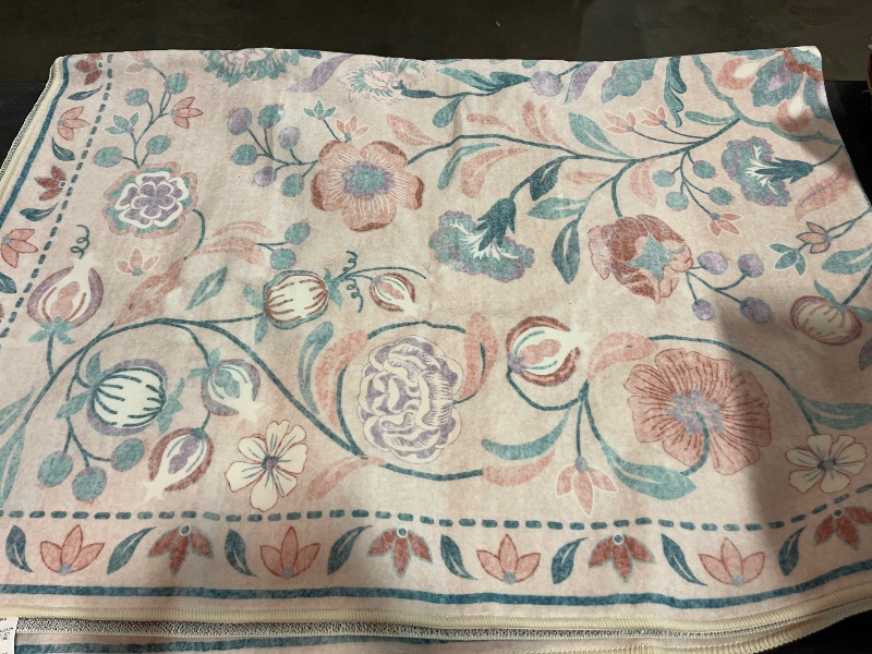 Photo 1 of Anidaroel 5x7 Area Rugs for Living Room, Washable Pink Floral Rugs for Bedroom Girls, Soft Boho Nursery Rugs for Kids Playroom, Non Slip Low Pile Indoor Carpet for Bedside Dorm, Pink/Multi
