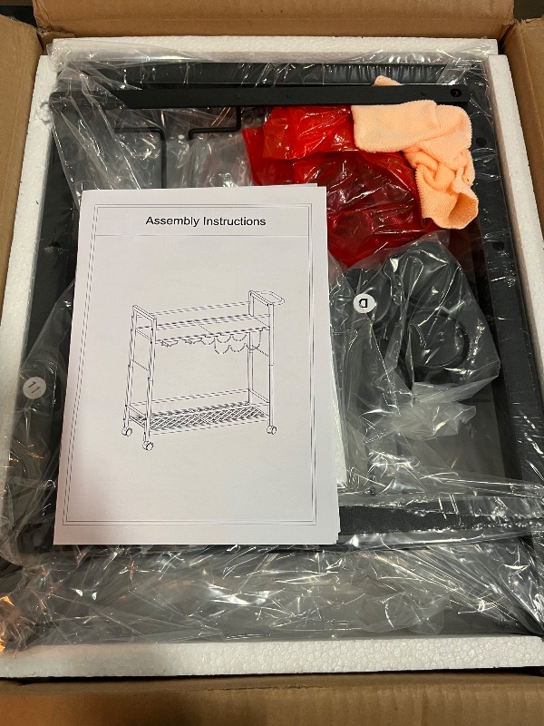 Photo 1 of Bar Cart,Home Bar Serving Cart with Storage Shelves, 2 Tier Rolling Beverage Cart with Wheels, Modern Wine Cart with Wine Rack and Glass Holder for Kitchen, Living Room,Dinning Room,Brown
