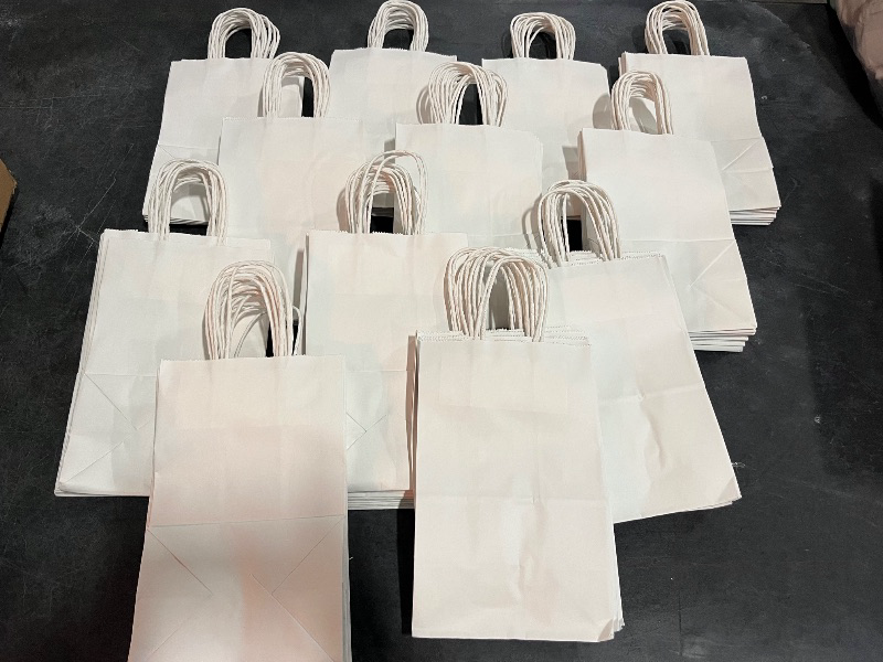 Photo 1 of MESHA Paper Gift Bags 5.25x3.75x8 White Small Paper Bags with Handles Bulk,100 Pcs Kraft Paper Bag for Small Business,Birthday Wedding Party Favor Bag,Paper Shopping Bag