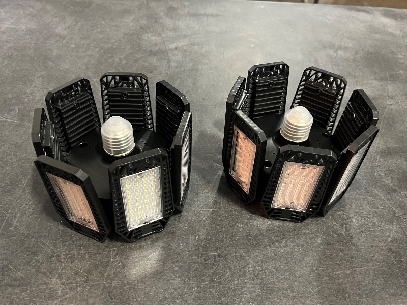 Photo 1 of LED Garage Lights Bulb 2 Pack 180W 18000LM 6500K Led Shop Light with 6 Plus 1 Deformable Panels Basement Barn Ceiling Lights for E26/E27
