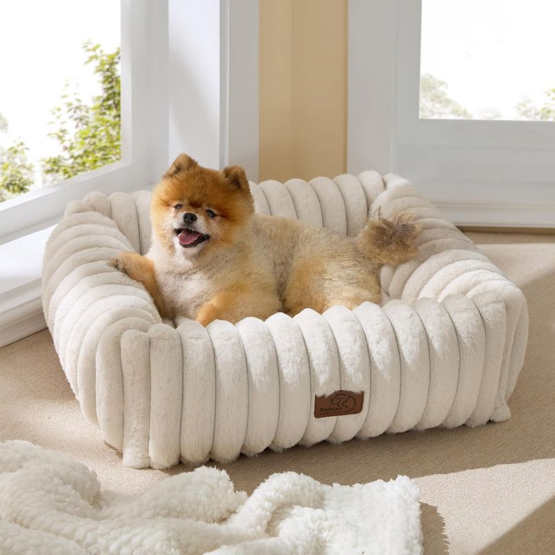 Photo 1 of Cover Only Bedsure Cute Dog Bed for Small Medium Dogs - Washable Furry Puppy Beds, Rectangle Orthopedic Corduroy Fleece Pet Beds with Removable Zipper Cover, 25x21x7inches, Cream
