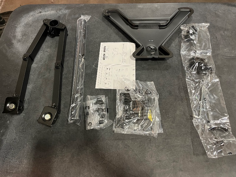 Photo 1 of Freestanding Dual Monitor Stand with Sleek Glass Base and Adjustable Arms, Mounts 2 Screens up to 32 inch and 22 lbs Each, Black, STAND-V002FG