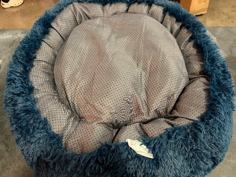 Photo 1 of Bedsure Calming Dog Bed for Medium Dogs - Donut Washable Medium Pet Bed, 30 inches Anti-Slip Round Fluffy Plush Faux Fur Cat Bed, Fits up to 45 lbs Pets, Navy
