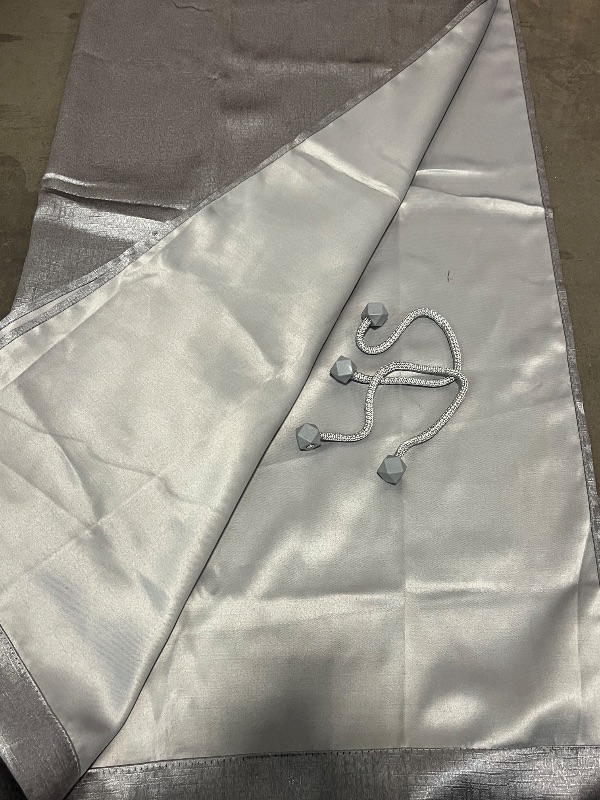 Photo 1 of 82" Long Silver Curtain , 2 Pack. Blackout Curtain with Diamond Rope Curtain Holders