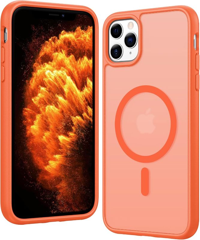 Photo 1 of FNTCASE for iPhone 11 Pro-Max Case: Matte Magnetic Phone Cases Compatible with Magsafe Slim Anti Yellowing Military Grade Drop Protection Rugged Protective Translucent Cell Phone Cover (C-Orange)