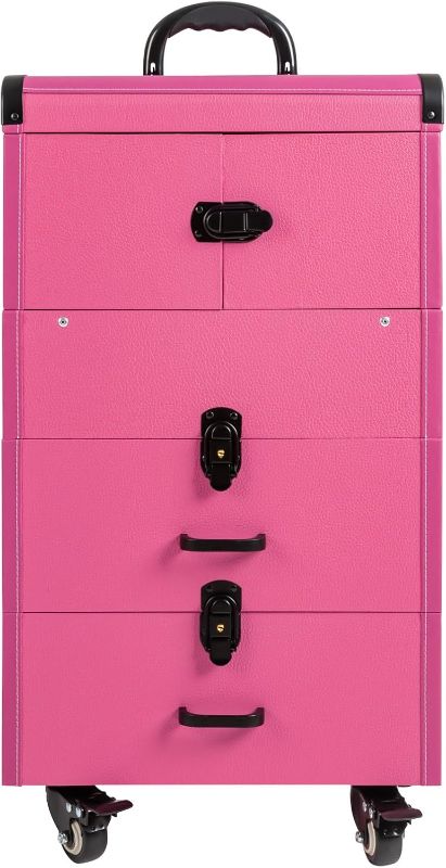 Photo 1 of Professional Rolling Makeup Case Train Case Portable Cosmetic Organizer Trolley Lockable Rolling Make-ups Case Storage Cart Makeup Train Case Cosmetology Case On Wheels (Rose|4 trays)
