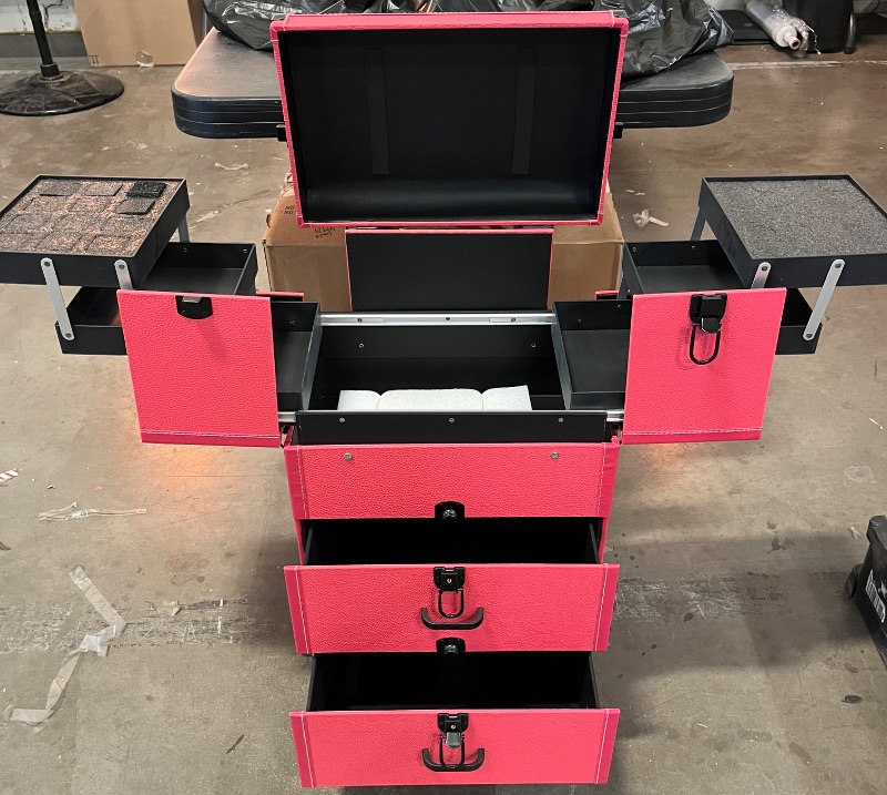 Photo 1 of Professional Rolling Makeup Case Train Case Portable Cosmetic Organizer Trolley Lockable Rolling Make-ups Case Storage Cart Makeup Train Case Cosmetology Case On Wheels (Rose|4 trays)
