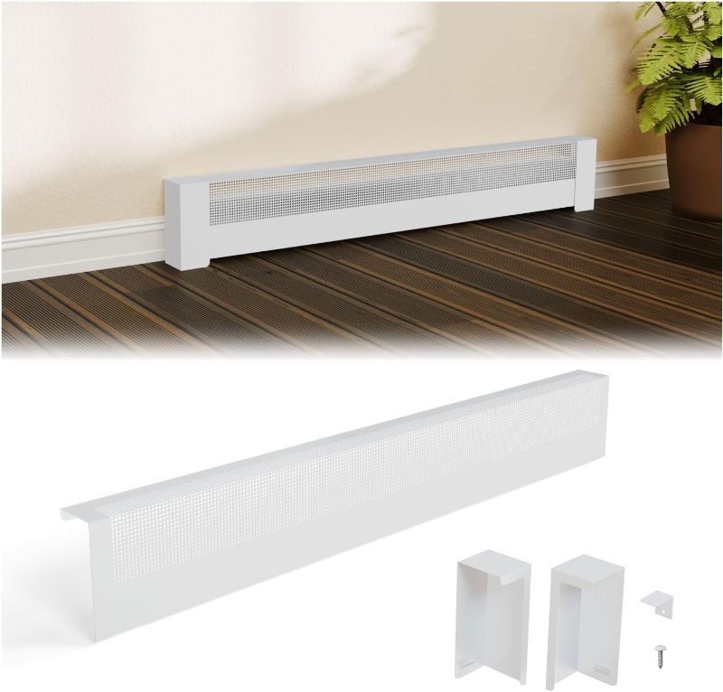 Photo 1 of 4ft Galvanized Steel Easy Slip-On Baseboard Heater Cover with Left and Right End Caps, High Quality Easy Installation Baseboard Cover Kit for Bathroom and Hydronic Home Heating Systems, BHC4
