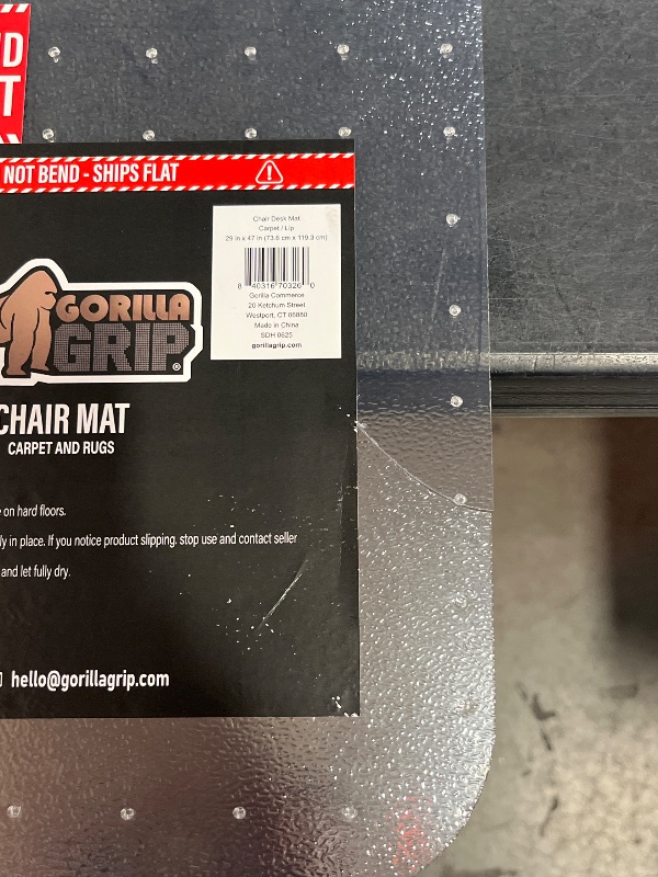 Photo 1 of GORILLA GRIP Slip Resistant Office Chair Mat for Carpet Floors, Smooth Glide Under Desk Carpeted Floor Protector, Heavy Duty Plastic Computer Mats for Rolling Work and Gaming Chairs 29x47 Lip, Clear