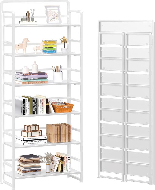 Photo 1 of **INCOMPLETE, READ DESCRIPTION** 4NM No Assembly 3 Tiers Folding Bookshelf Storage Shelves Vintage Bookcase Standing Racks Study Organizer Home Office (All White)