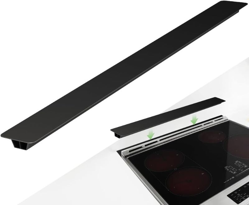 Photo 1 of 31.5" Slide-in Range Rear Filler Kit, Stove Gap Universal Trapezoidal filling strips, Cooktop Trim Kit Between Stove and Backsplash W10113901A for Whlrlpool & Most Brand (Black-31.5in)