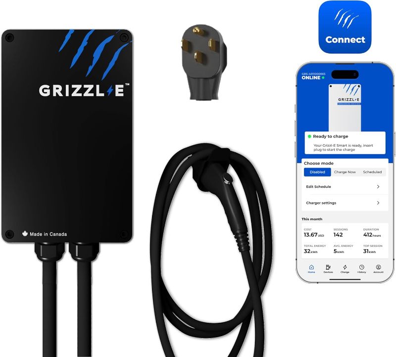Photo 1 of Grizzl-E Smart Level 2 240V / 40A Electric Vehicle (EV) Charger, Metal Case UL Tested and Certified, Energy Star, Indoor/Outdoor Electric Car Fast Charging Station, NEMA 14-50, Black
