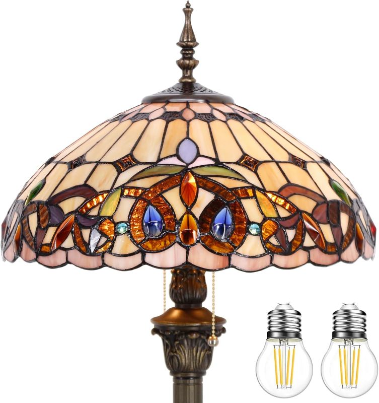 Photo 1 of selling for parts only WERFACTORY Tiffany Floor Lamp Serenity Victorian Stained Glass Standing Reading Light 16X16X64 Inches Antique Pole Corner Lamp Decor Bedroom Living Room Home Office S021 Series
