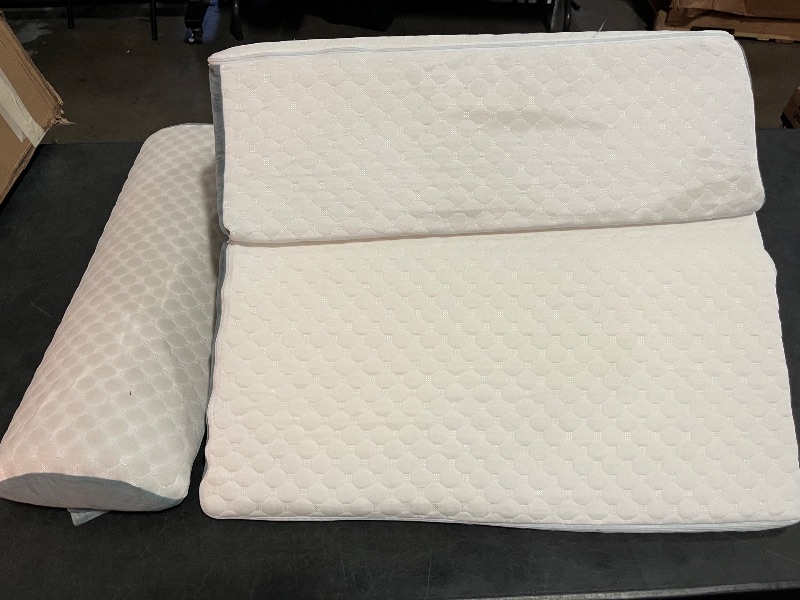 Photo 1 of 4PCS Orthopedic Bed Wedge Pillow Set for Sleeping, Post Surgery Foam Support Pillows for Back, Neck and Leg Pain Relief, Adjustable Triangle Pillow – Acid Reflux, GERD & Snoring Recovery, White Grey
