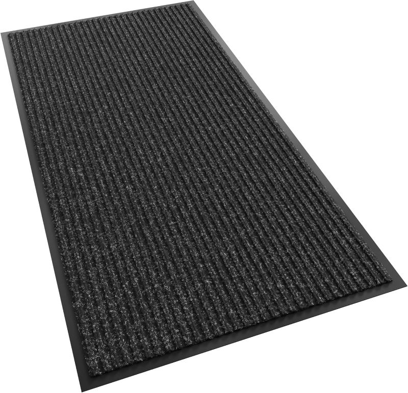 Photo 1 of Front Door Mat 23"X35" ,Heavy Duty Indoor Outdoor Doormat, Non-Slip Welcome Mats for Entryway, Rubber Backing Low Profile Commercial Door Mats, Black Stripe
