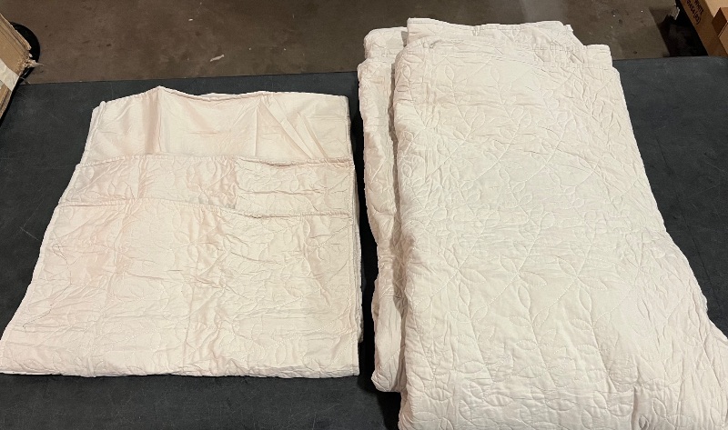 Photo 1 of (QN) 3 Piece Cotton Bedspread Set, Home Bed Decor, Decorative Bed Spread, 2 Pillow Shams, Medium Weight Blanket, Queen, Ivory