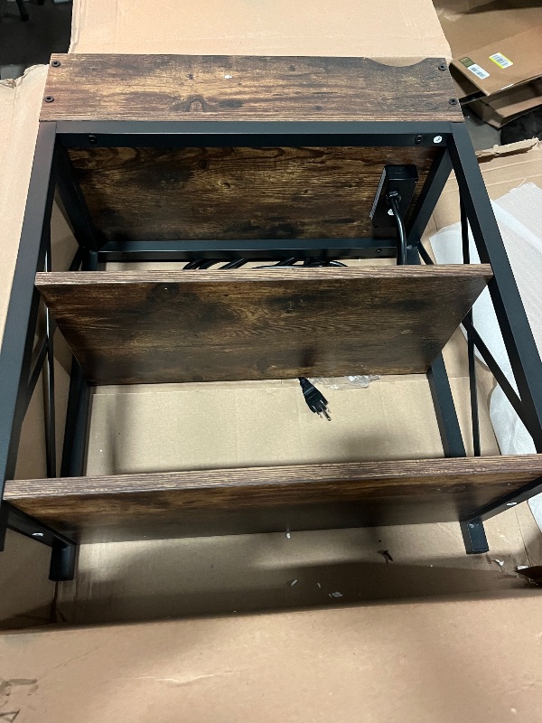 Photo 1 of Dungoo Floor Lamp with Table, Narrow End Table with Lamp, Bedside Nightstand with USB & Type-C Ports and 2 Outlets, Rustic Side Table with Storage Shelf, End Table with Lamp for Living Room