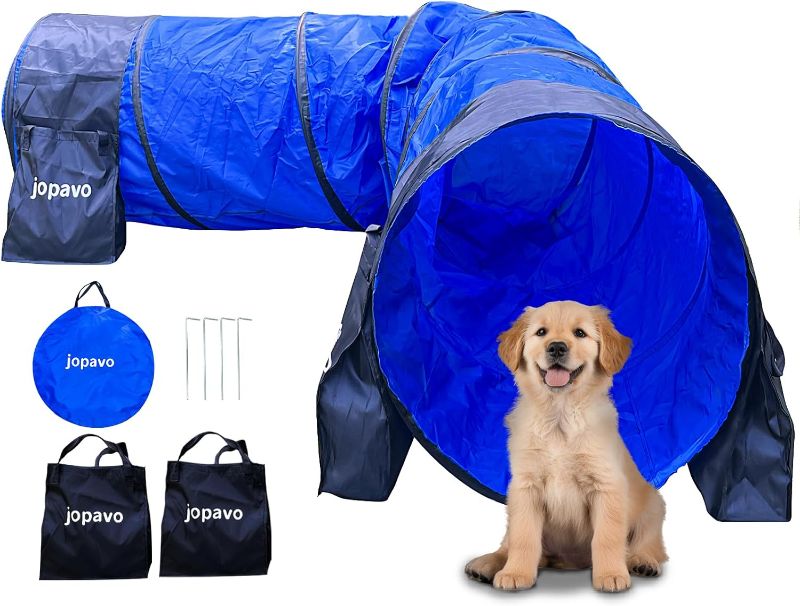 Photo 1 of Dog Agility Training Equipment Tunnel:JOPAVO 10 Foot Agility Tunnel with 2 Pack Sandbags, Carry Bag and 4 Ground Spikes.Ideal Agility Equipment for Dog Obstacle Course,Exercise&Park