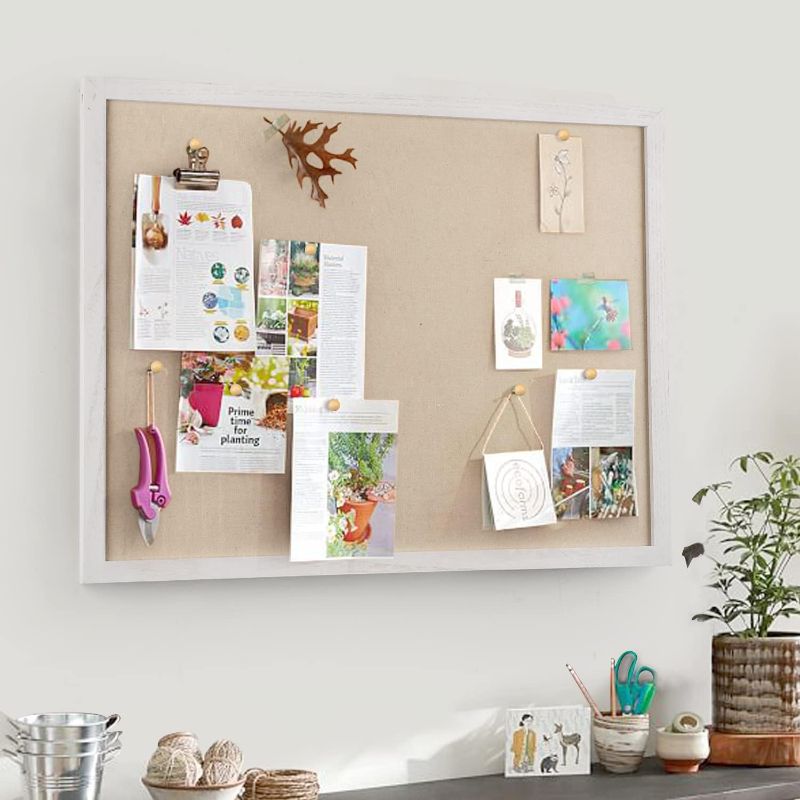 Photo 1 of Miratino Large Bulletin Board 23x18 inch with Linen Cork Boards Wall Decor Hanging Pin Wood Framed Display Bulletin Cork Photo Picture Board Light for Room School Office 20-Pushpin Vintage BLACK 
