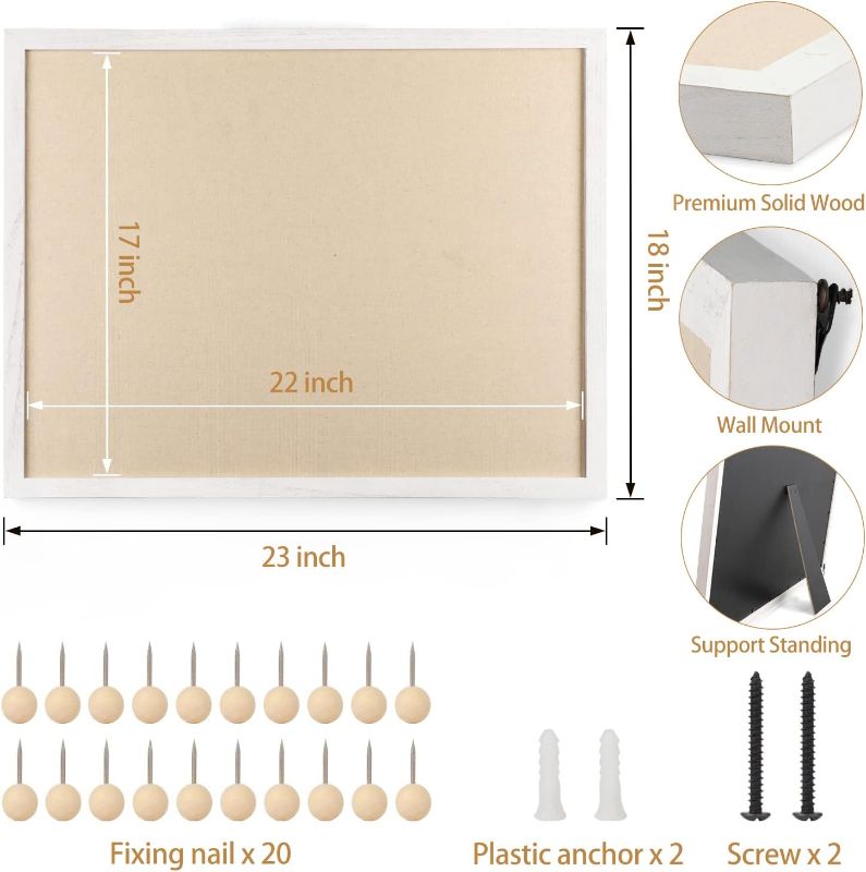 Photo 1 of Miratino Large Bulletin Board 23x18 inch with Linen Cork Boards Wall Decor Hanging Pin Wood Framed Display Bulletin Cork Photo Picture Board Light for Room School Office 20-Pushpin Vintage BLACK 
