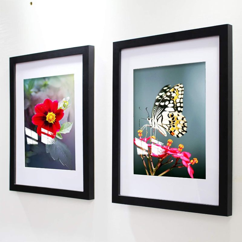 View 1 of 14x14 Frame Black With Mat 10x10 Solid Wood Picture Frames Wall Mounting (1 pack, 14x14Inch)