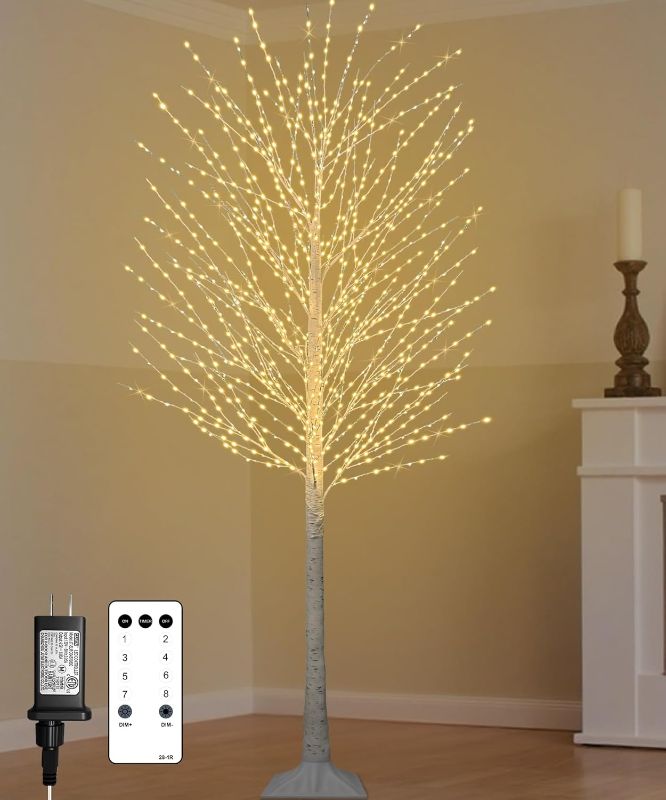 Photo 1 of 7FT Lighted Birch Tree with 1200 LED Warm White Lights, 8 Twinkle Modes, Timer, Dimmable Artificial Light Up Twig Christmas Tree for Indoor Outdoor Xmas Holiday Party Decor
